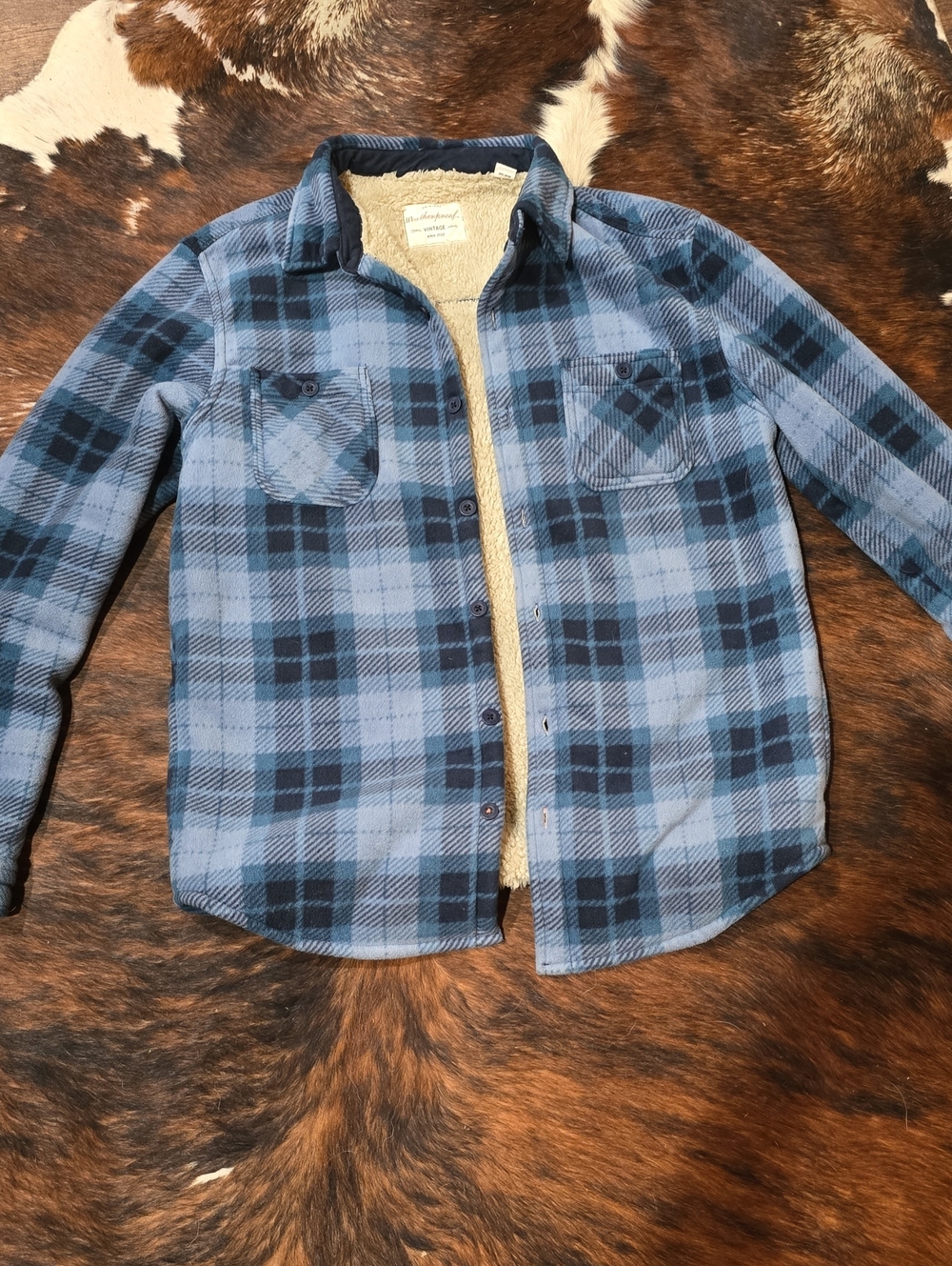Weatherproof Blue Plaid Sherpa-Lined Mens Button-Down Shirt